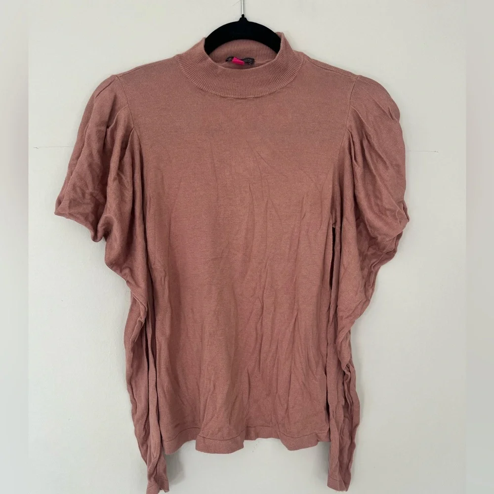 Vince Camuto Puff Sleeve Mock Neck Sweater Dusty Rose Pink Womens Size XS